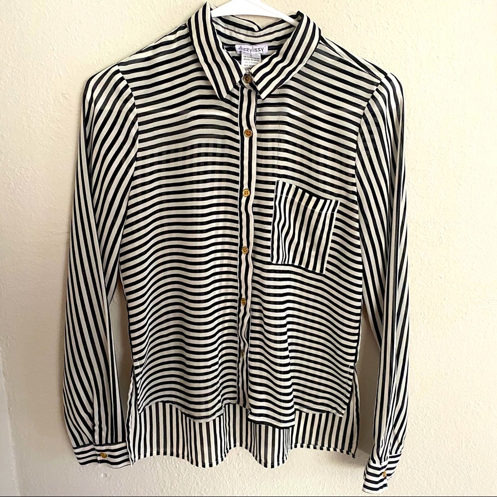 Black + White Long Sleeve Button Down